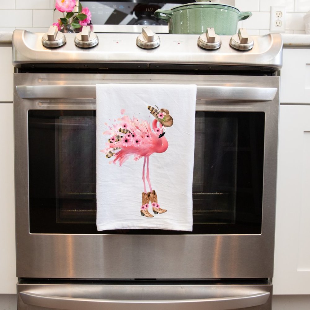 Flamingo Cowgirl Farmhouse Handmade Decorative Kitchen Tea Towel Beach House